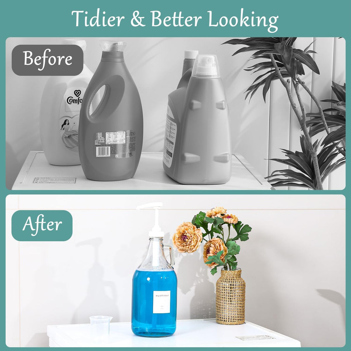 Glass Laundry Detergent Dispenser with Pump, 64OZ Liquid Laundry Soap Dispenser, Fabric Softener