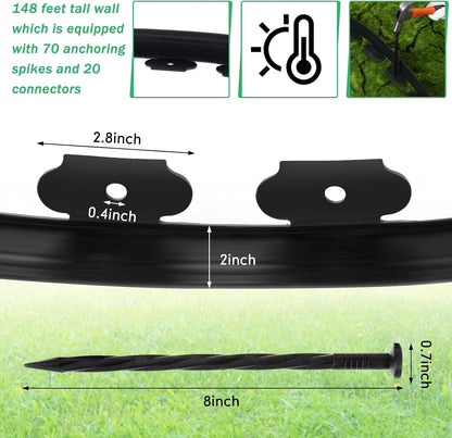Queekay Landscape Edging Kit 148 ft with 70 Spikes 20 Connectors Plastic Border for Garden, Lawn