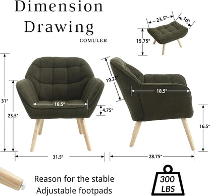 Green Sherpa Accent Chair with Ottoman ，Modern Reading Chair with Ottoman Set, Comfy Fuzzy Armchair