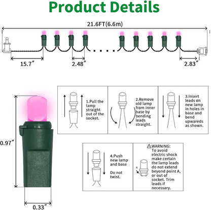 100 Count Pink - 21.6FT LED String Lights, Mini LED Lights for Indoor/Outdoor Home Holiday Party