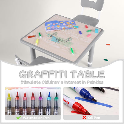Toddler Table and Chair Set, Height Adjustable-Upgrade Kids Table and 2 Chairs for Ages 3-8