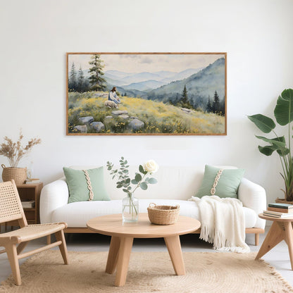 Aurlan Christian Jesus with Lost Sheep Wall Art(40"x20"), Boho Religious Lamb The Good Shepherd