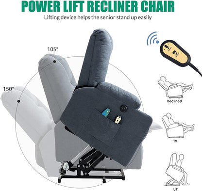 VIVIJASON Power Lift Chair Electric Recliner for Elderly Heated Vibration Massage Soft Fabric