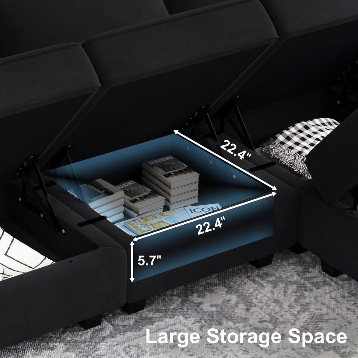 Belffin Modular Sectional Arm Accent Chair with Storage Seat Velvet Armchair Single Sofa Club Chair