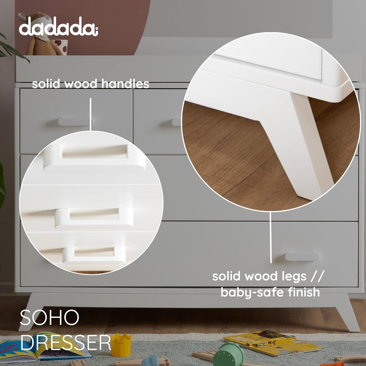 dadada Soho 5-Drawer Dresser for Nursery and Bedroom - Modern Design, Large Storage, Baby-Safe