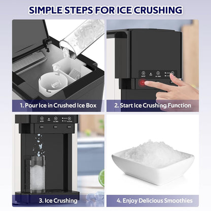 3 in 1 Water Dispenser with Ice Maker, Nugget Ice Maker Countertop, Bullet Ice, Crushed Ice, Water