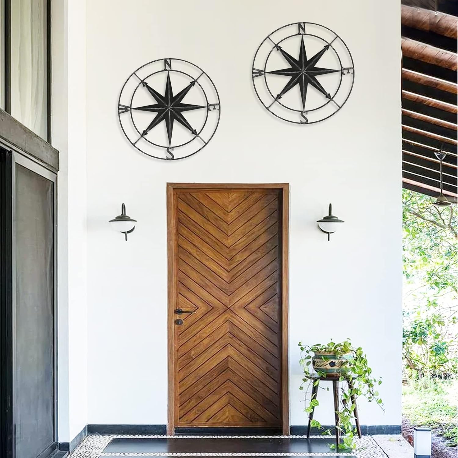 aboxoo Round Metal Compass Decorative Compass Metal Wall Art Hanging Wall Sculpture 11 Inch Black