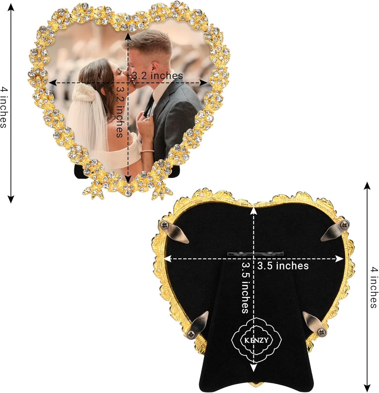 Heart Shaped Wedding Picture Frames for Couple - Beaded Crystal 4x4 Picture Frame – Engagement