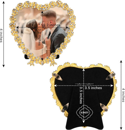 Heart Shaped Wedding Picture Frames for Couple - Beaded Crystal 4x4 Picture Frame – Engagement