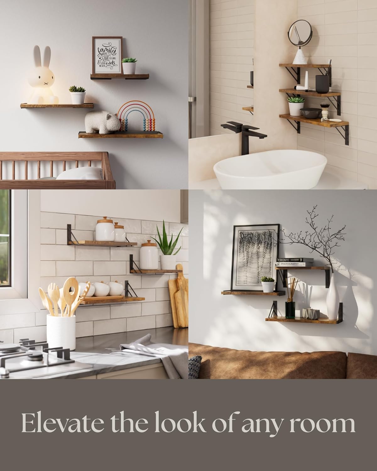 BAYKA Wall Shelves for Bedroom Decor, Floating Wall Shelves for Living Room Kitchen Storage, Wall