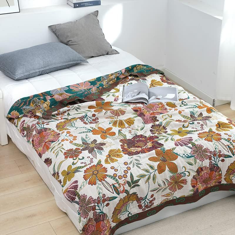Boho Throw Blanket for Bed 80”x90”, 100% Cotton Woven Blanket for Couch Sofa, Ultra Soft 4-Layer