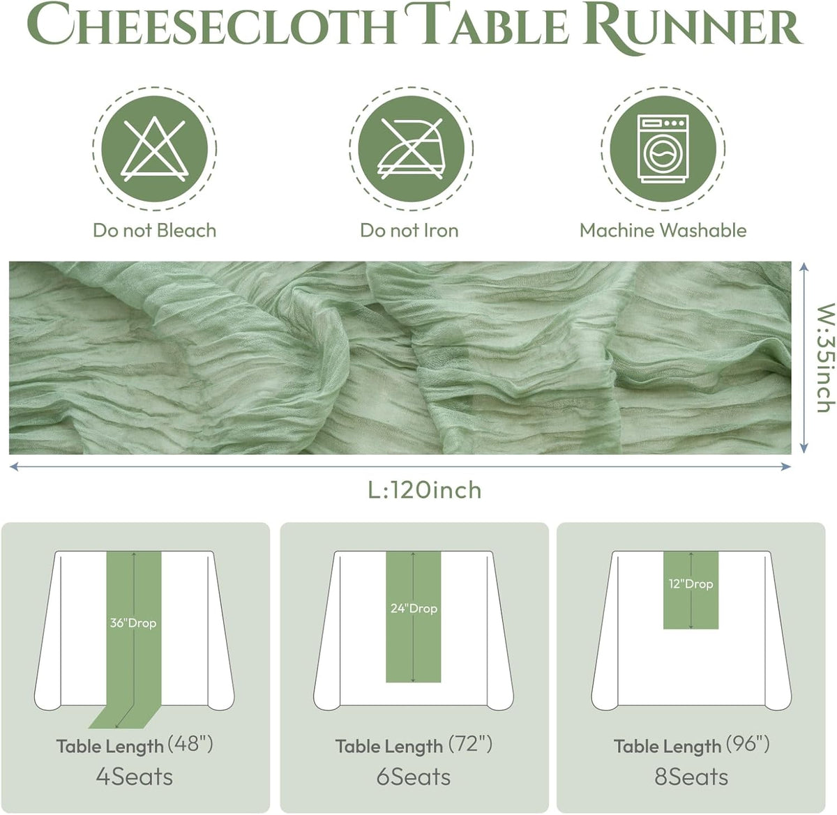 Sioloc 10 Pack Sage Green Cheesecloth Table Runner Fall Autumn Decor for Home 10ft Table Cloth for
