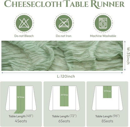 Sioloc 10 Pack Sage Green Cheesecloth Table Runner Fall Autumn Decor for Home 10ft Table Cloth for