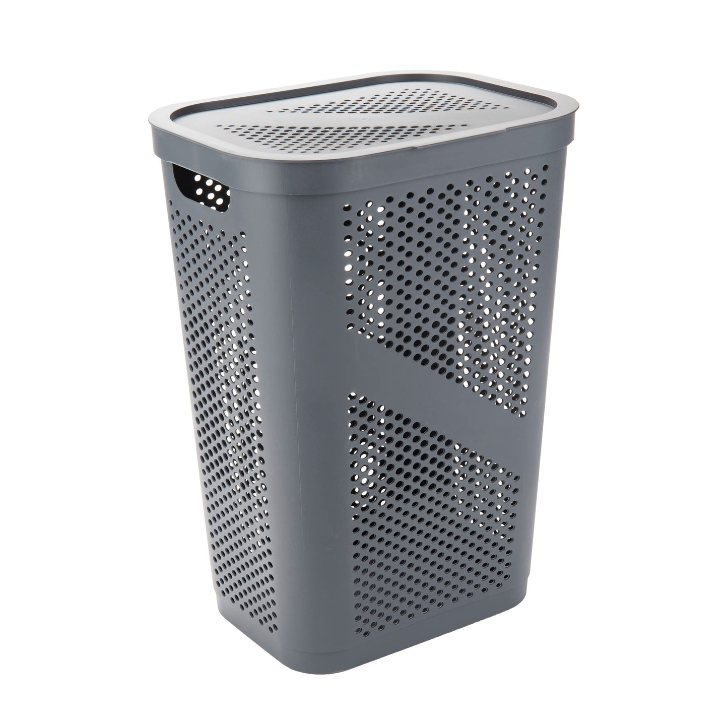 Mind Reader Slim Laundry Hamper with Lid, 60L Clothes Basket, Ventilated Plastic, Gray