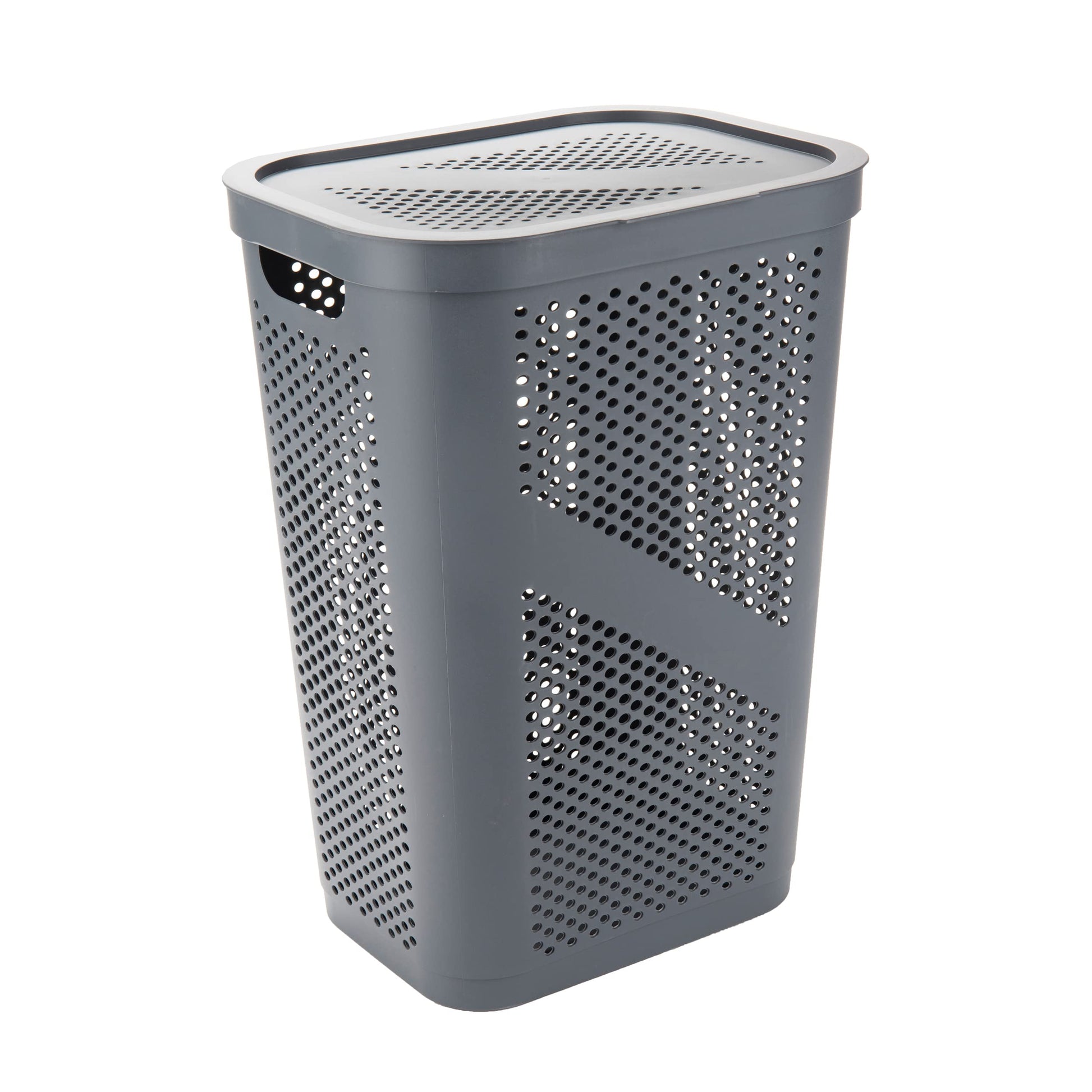Mind Reader Slim Laundry Hamper with Lid, 60L Clothes Basket, Ventilated Plastic, Gray