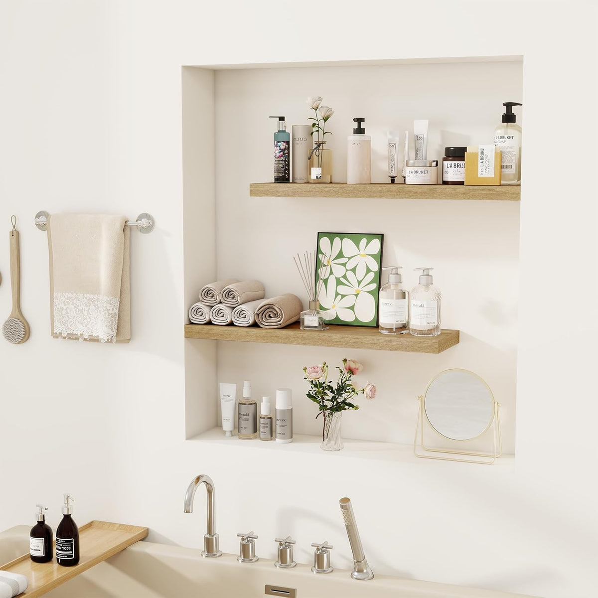 Fun Memories Floating Shelves for Wall, 24" Rustic Wood Deep Wall Mounted Shelves with Invisible