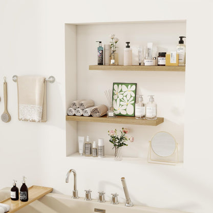 Fun Memories Floating Shelves for Wall, 24" Rustic Wood Deep Wall Mounted Shelves with Invisible