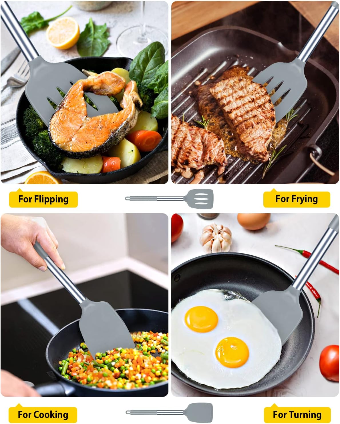 Pack of 2 Silicone Solid Turner, Non Stick Slotted Kitchen Spatulas, High Heat Resistant BPA Free
