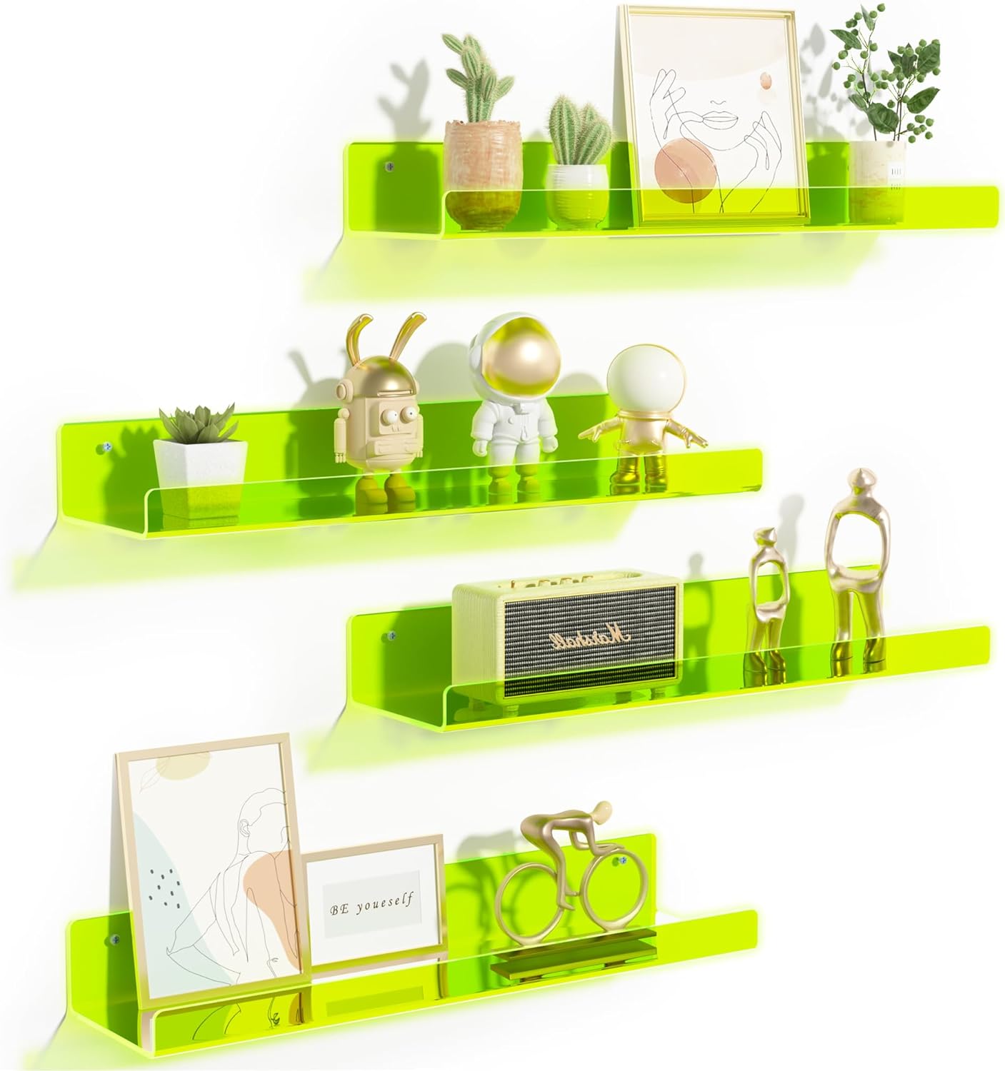 upsimples Acrylic Shelves for Wall Decor, 15" Display Shelf for Figure, Nail Polish, Wall Organizer