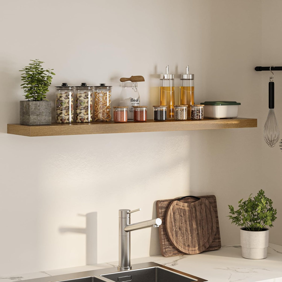 Floating Shelves for Wall, 55"W x 9.3"D x 1.5"H, Long Wooden Wall Mounted Display Shelves with