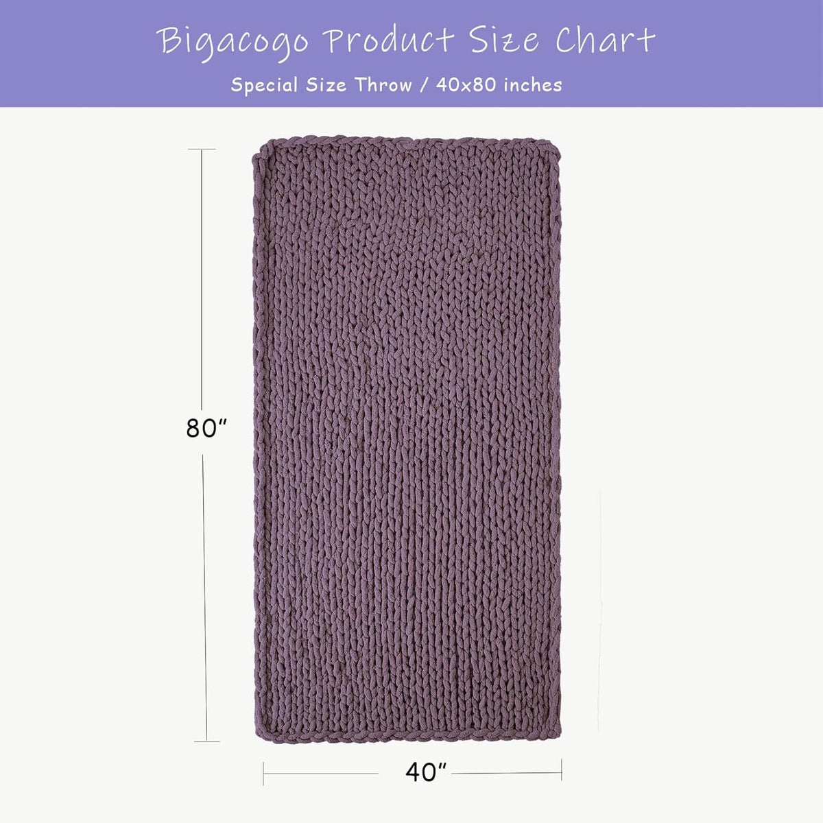 Bigacogo Chunky Knit Throw Blanket for Couch, 40x80 inches, 100% Hand Knitted with Thick Jumbo