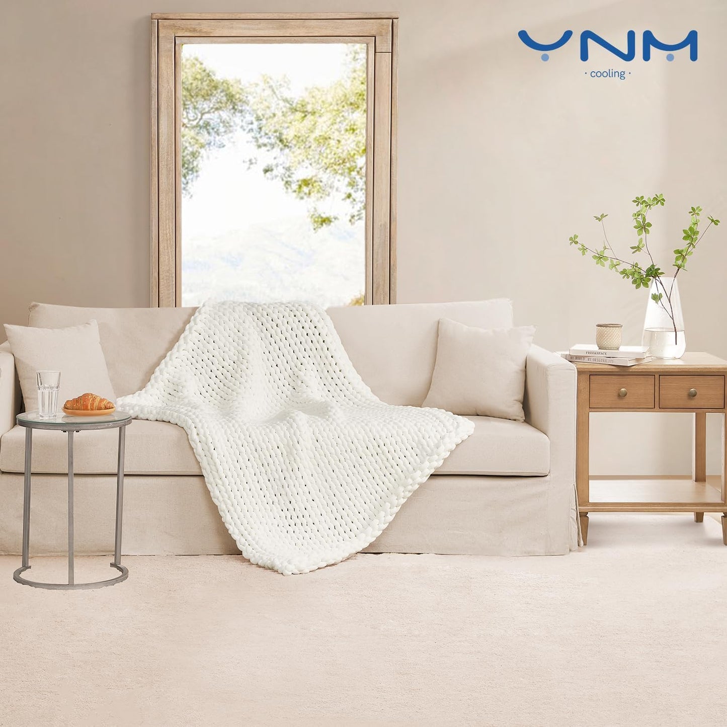 YnM Cooling Chunky Throw Blanket, Medium-Weight, Hand Knitted, Skin Friendly, Ventilated and