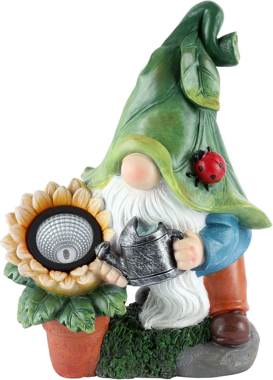 Solar-Powered Large Garden Gnome Watering Can Sunflower - 12 in Garden Decor Gnomes Decorations for
