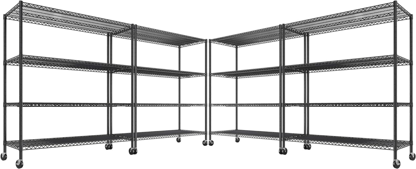 REIBII 55.5''W Heavy Duty Metal Shelves with Wheels - 4PCS Adjustable Garage Storage Rack, 75.6" H