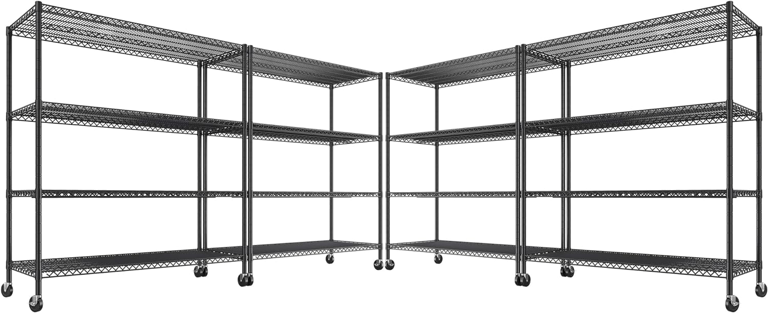REIBII 55.5''W Heavy Duty Metal Shelves with Wheels - 4PCS Adjustable Garage Storage Rack, 75.6" H