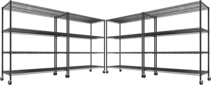 REIBII 55.5''W Heavy Duty Metal Shelves with Wheels - 4PCS Adjustable Garage Storage Rack, 75.6" H