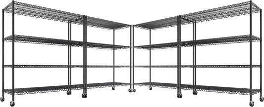 REIBII 55.5''W Heavy Duty Metal Shelves with Wheels - 4PCS Adjustable Garage Storage Rack, 75.6" H