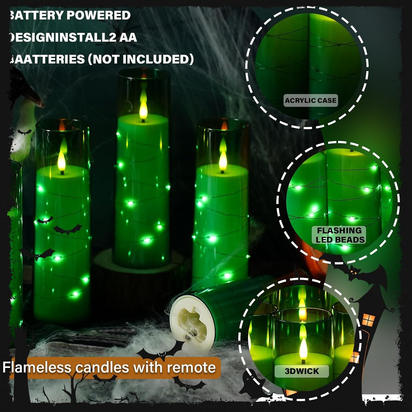 Flickering Flameless LED Candles,Battery Operated Candles 9 Pcs with Embedded Star String,Acrylic