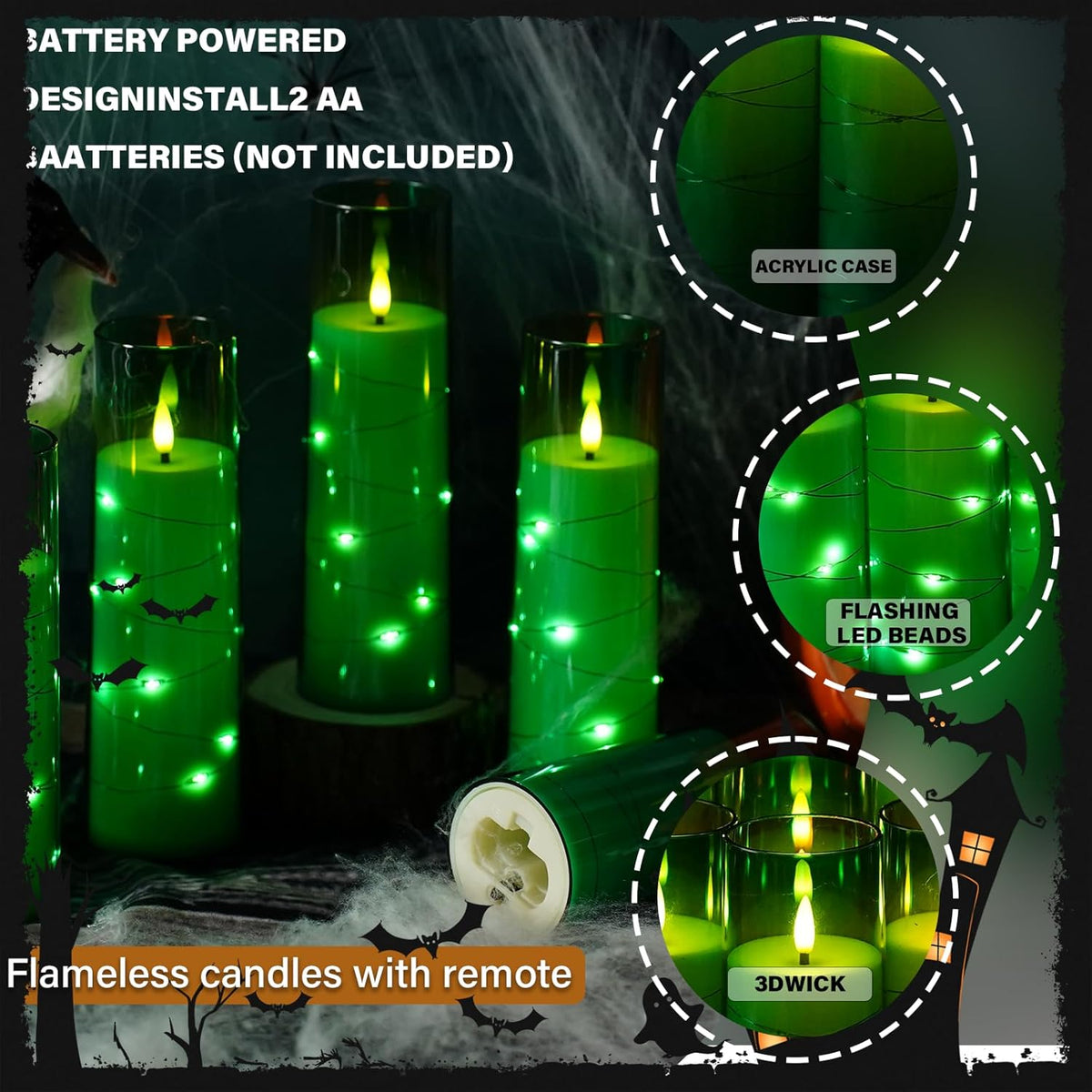 Flickering Flameless LED Candles,Battery Operated Candles 9 Pcs with Embedded Star String,Acrylic