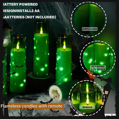 Flickering Flameless LED Candles,Battery Operated Candles 9 Pcs with Embedded Star String,Acrylic
