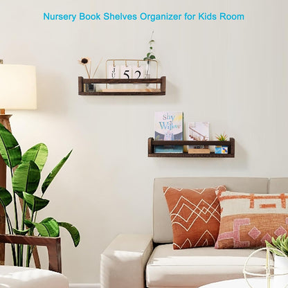 Nursery Book Shelves, Set of 2 Wood Floating Book Shelves for Kids Room, Kitchen Spice Rack, or