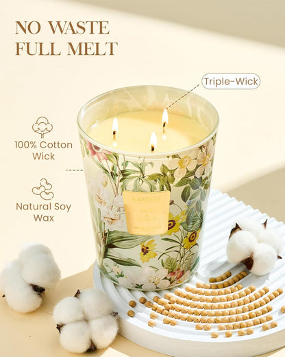 M&SENSE Extra Large Candle Sage Citrus Scented, 3-Wick 35oz 150H Long Lasting, Natural Soy Wax