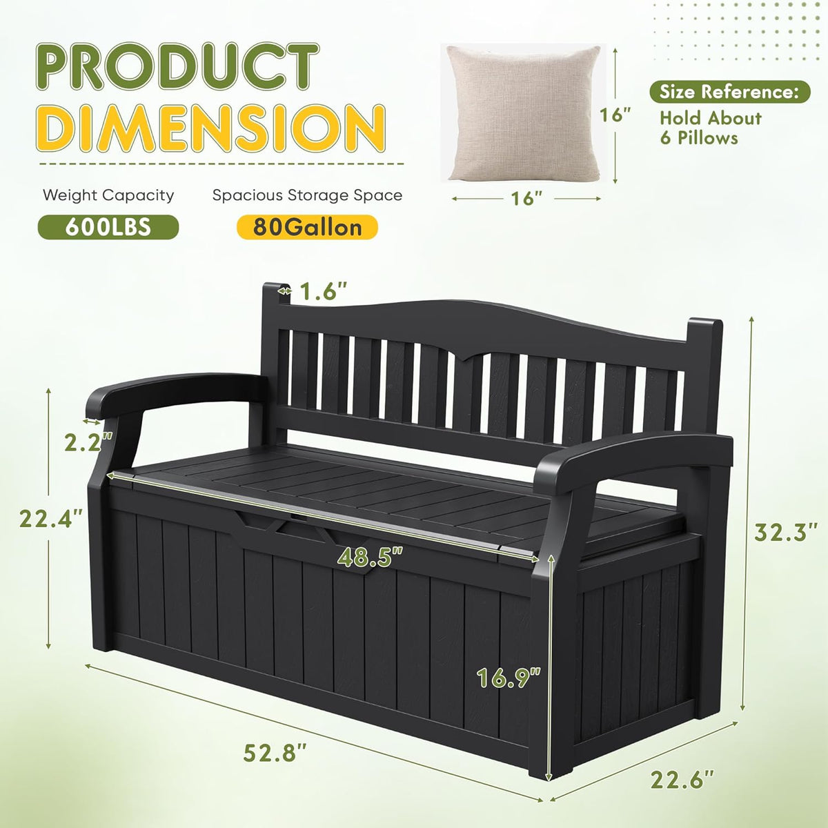 Greesum 80 Gallon Storage Bench Outdoor Deck Box with Armrest, Patio Furniture,Lockable, Waterproof
