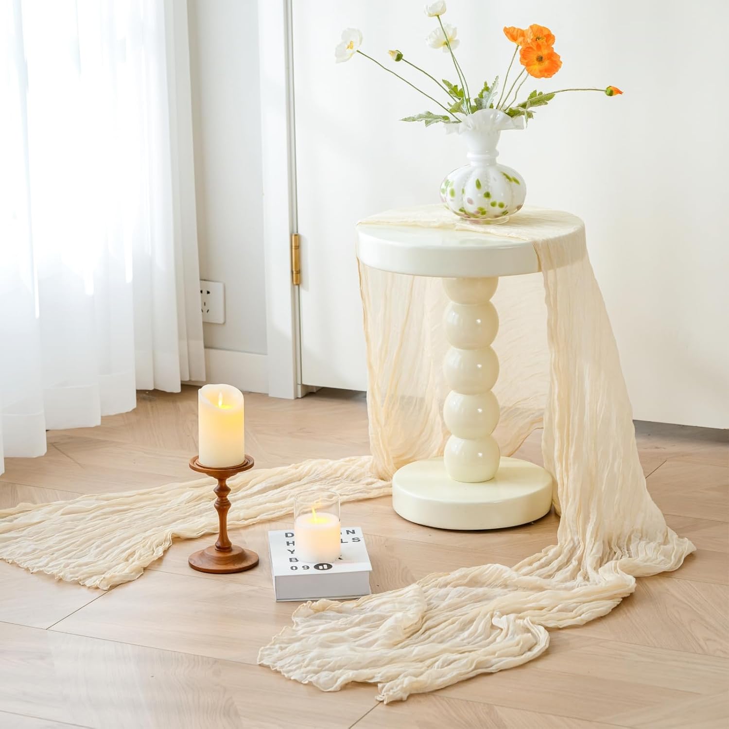 Sioloc 5 Pack Beige Cheesecloth Table Runner Fall Autumn Decor for Home 10ft Table Cloth for Tea