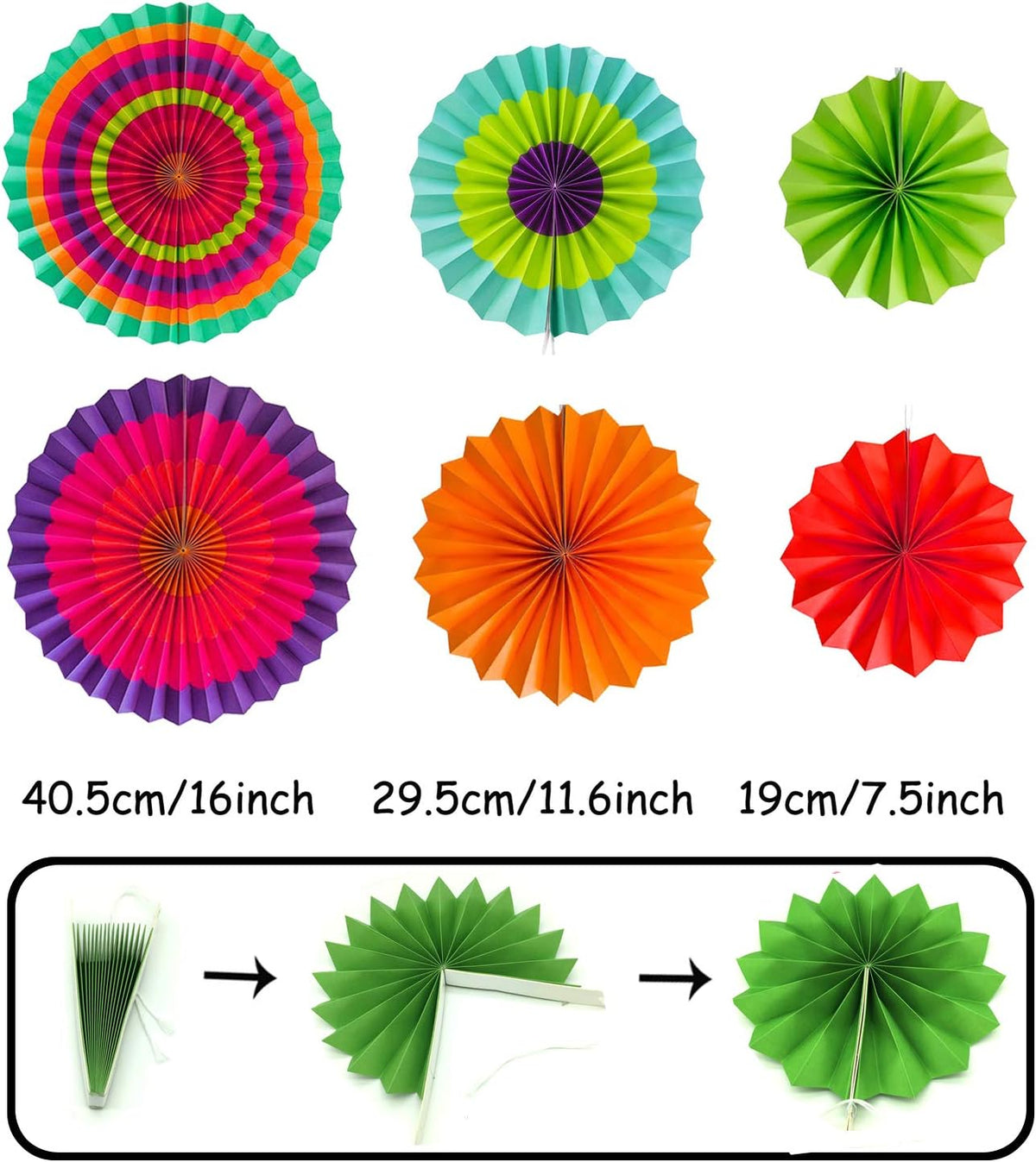 ZERODECO Party Decoration, 21 Pcs Multi-color Hanging Paper Fans, Pom Poms Flowers, Garlands String