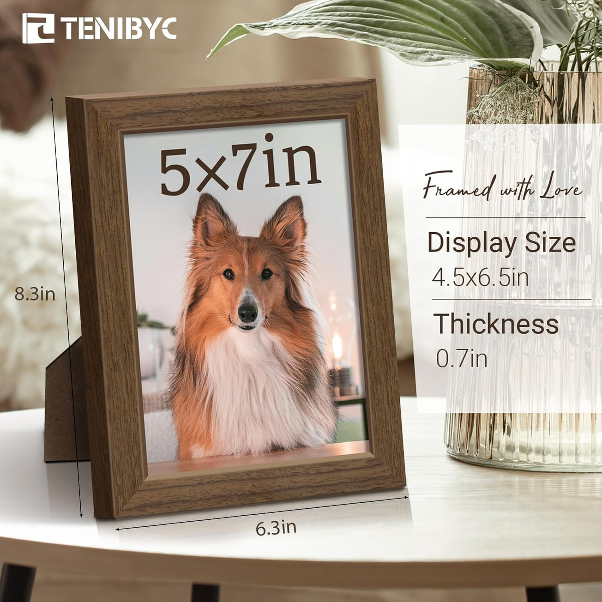 5x7 Picture Frame 3 Pack - Brown Woodgrain, Wood Photo Frame, HD Tempered Glass, Table Display or