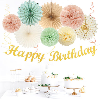 Sage-Green Blush-Pink Beige Birthday Party-Decorations - 21pcs Happy Banner,Cream Light Dusty Pink