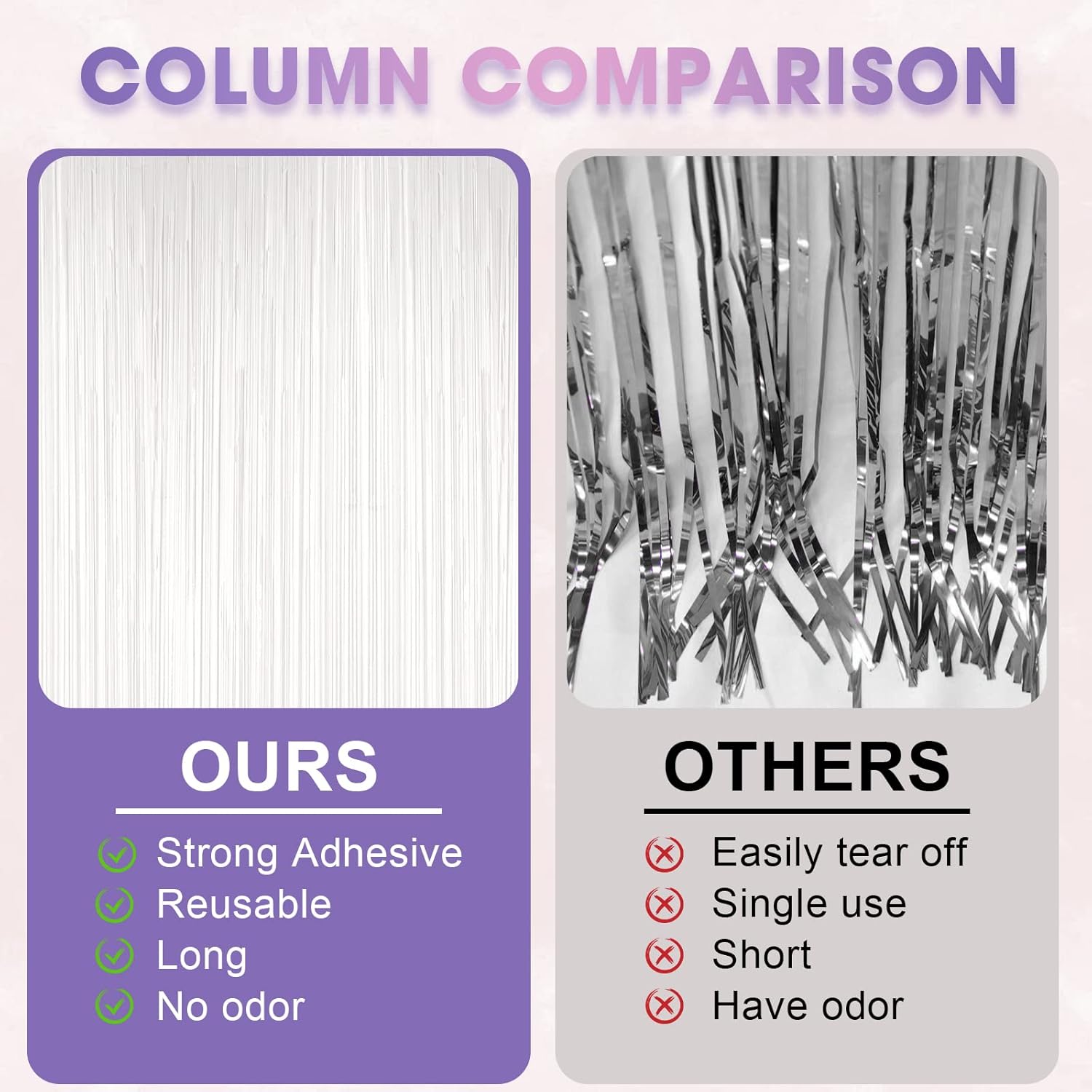 3 Pack 3.3x8.2 Feet White Foil Fringe Backdrop Curtains, Tinsel Streamers Birthday Party
