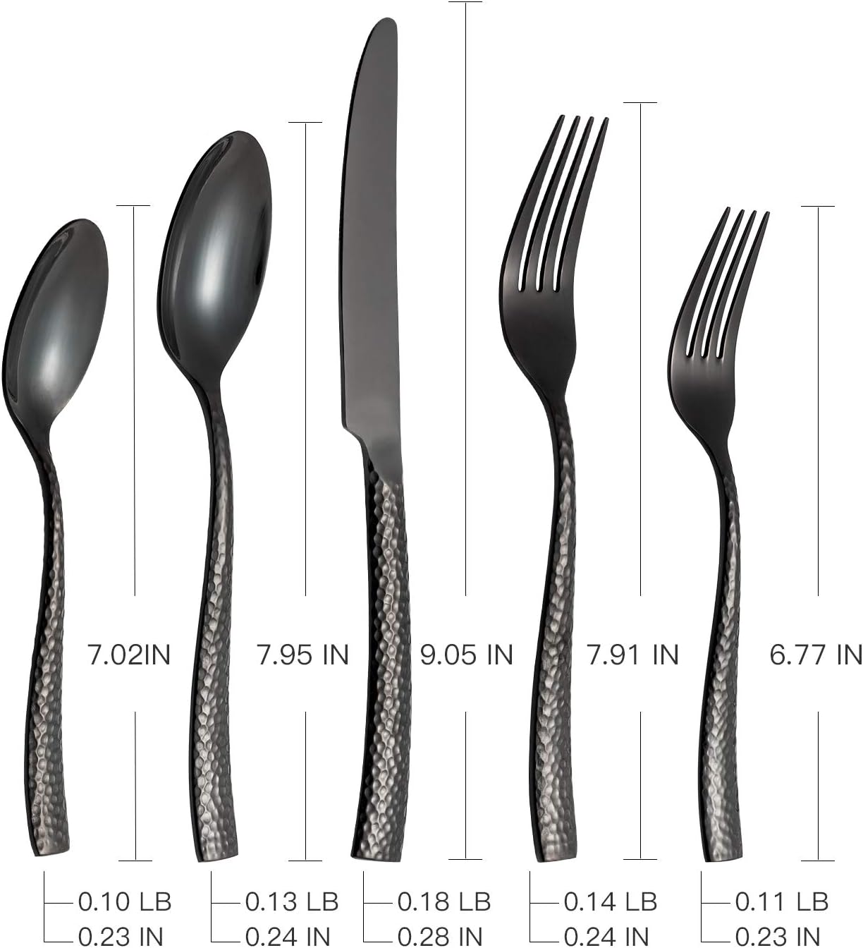 Silverware 65-Piece Black Hammered Flatware Set with Serving Utensils Stainless Steel Thick Handle