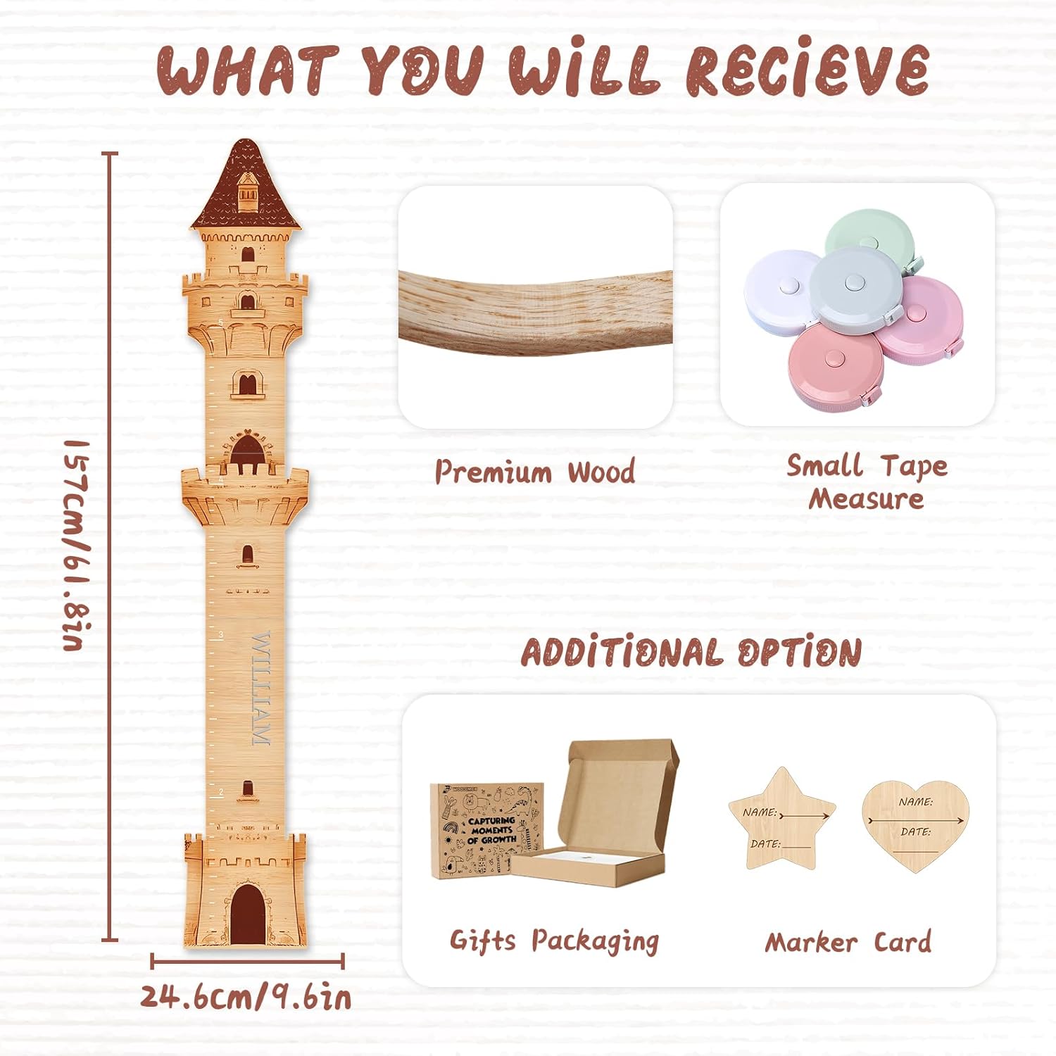 Personalized Name Growth Chart, Castle Height Chart, Customized Name Measuring Board for Kids