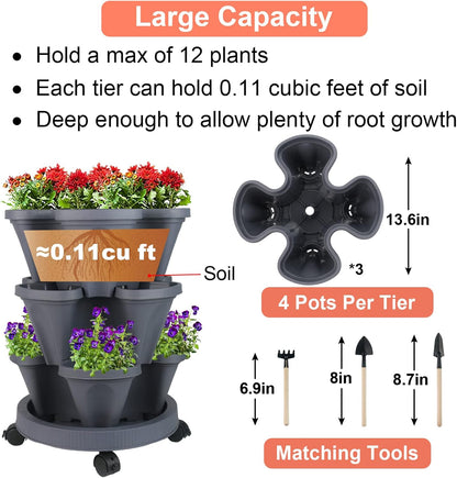 Vertical Planter 3 Tier Stackable Planters Garden Planters Strawberry Herb Flower and Vegetable