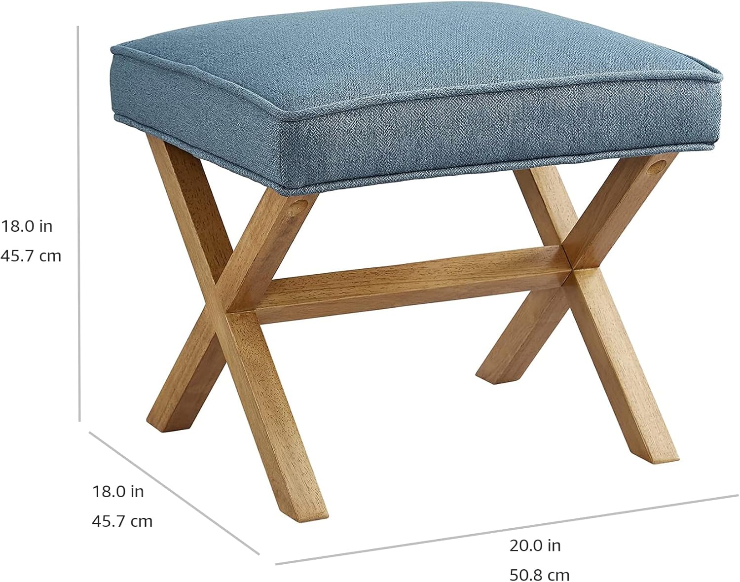 Amazon Basics Small Ottoman Foot Rest, Mid-Century Modern X Square Polyester Foot Stool, Indigo