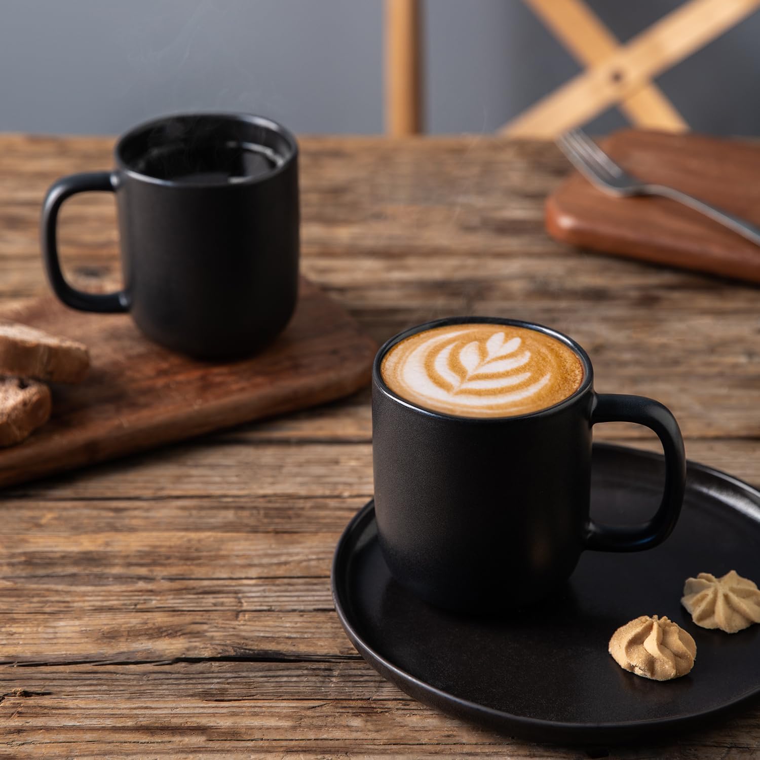 AmorArc 14oz Coffee Mugs Set of 6, Ceramic Coffee Mugs with Large Handle & Wavy Rim for Latte/Hot