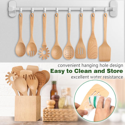 Wooden Spoons for Cooking, 8 Pcs Beech Wood Wooden Kitchen Cooking Spoon Utensil Tools Set Includes