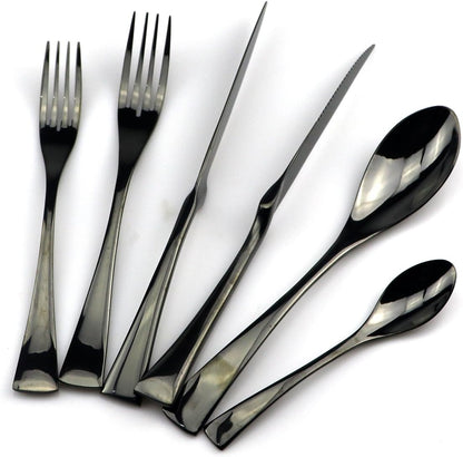JASHII 18/10 Stainless Steel 24 Piece Mirror Polished Black Flatware Set,Dinner Knife Steak Knife