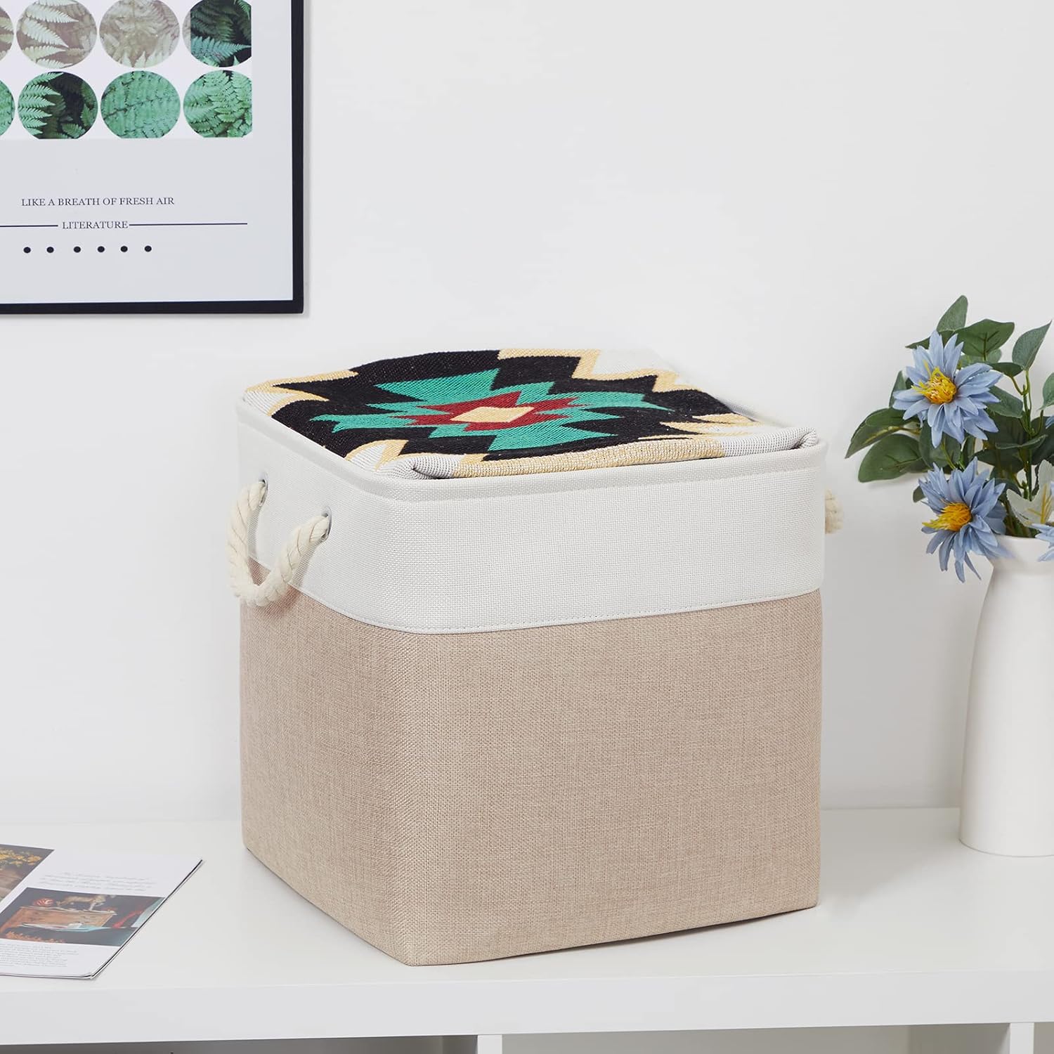 Bidtakay Fabric Storage Baskets for Organizing Beige 13 Inch Collapsible Square Baskets 3 Pack